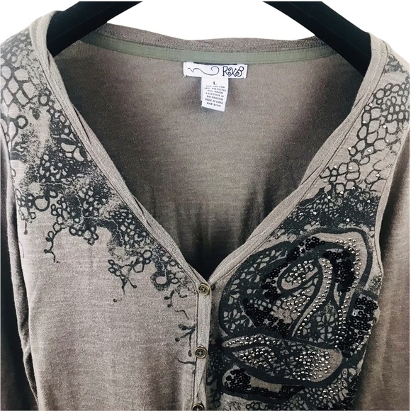 Cardigan Beaded Embellished Duster Brown Black Large Glam Rock Jacket Top - Picture 2 of 9